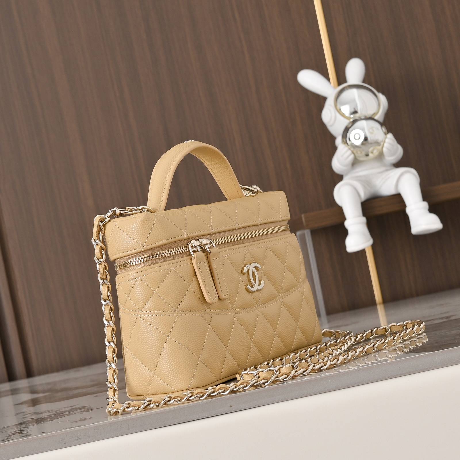 シャネル CHANEL マトラッセ ハンドバッグ キャビアスキン ゴールド金具 フラップバッグ レザー編み込みチェーン - 画像 9