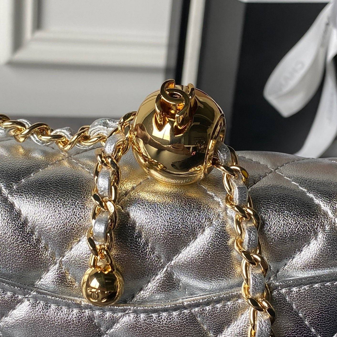 シャネル CHANEL マトラッセ ミニフラップバッグ キャビアスキン ゴールド金具 レザー編み込みチェーン ファスナー - 画像 8