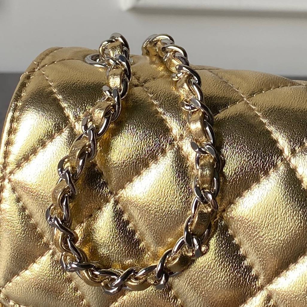 シャネル CHANEL マトラッセ ミニフラップバッグ キャビアスキン ゴールド金具 レザー編み込みチェーン ファスナー - 画像 15