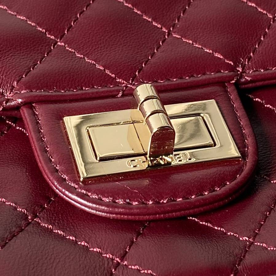 シャネル CHANEL 2 55 クラシック マトラッセ キャビアスキン フラップバッグ ブラック ホワイト レッド ゴ - 画像 6