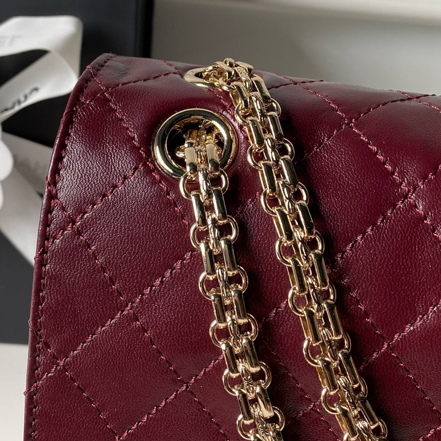 シャネル CHANEL 2 55 クラシック マトラッセ キャビアスキン フラップバッグ ブラック ホワイト レッド ゴ - 画像 7