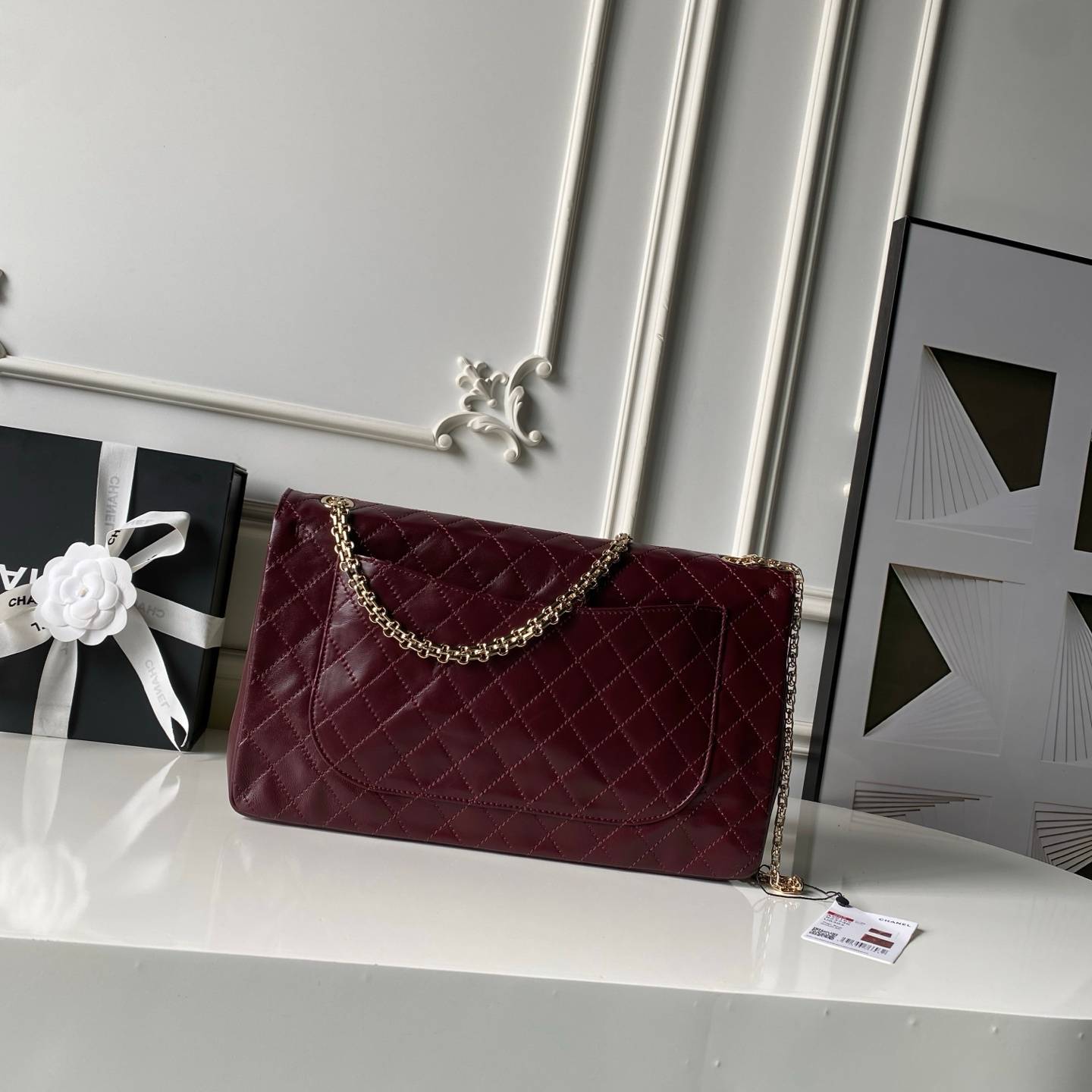 シャネル CHANEL 2 55 クラシック マトラッセ キャビアスキン フラップバッグ ブラック ホワイト レッド ゴ - 画像 9