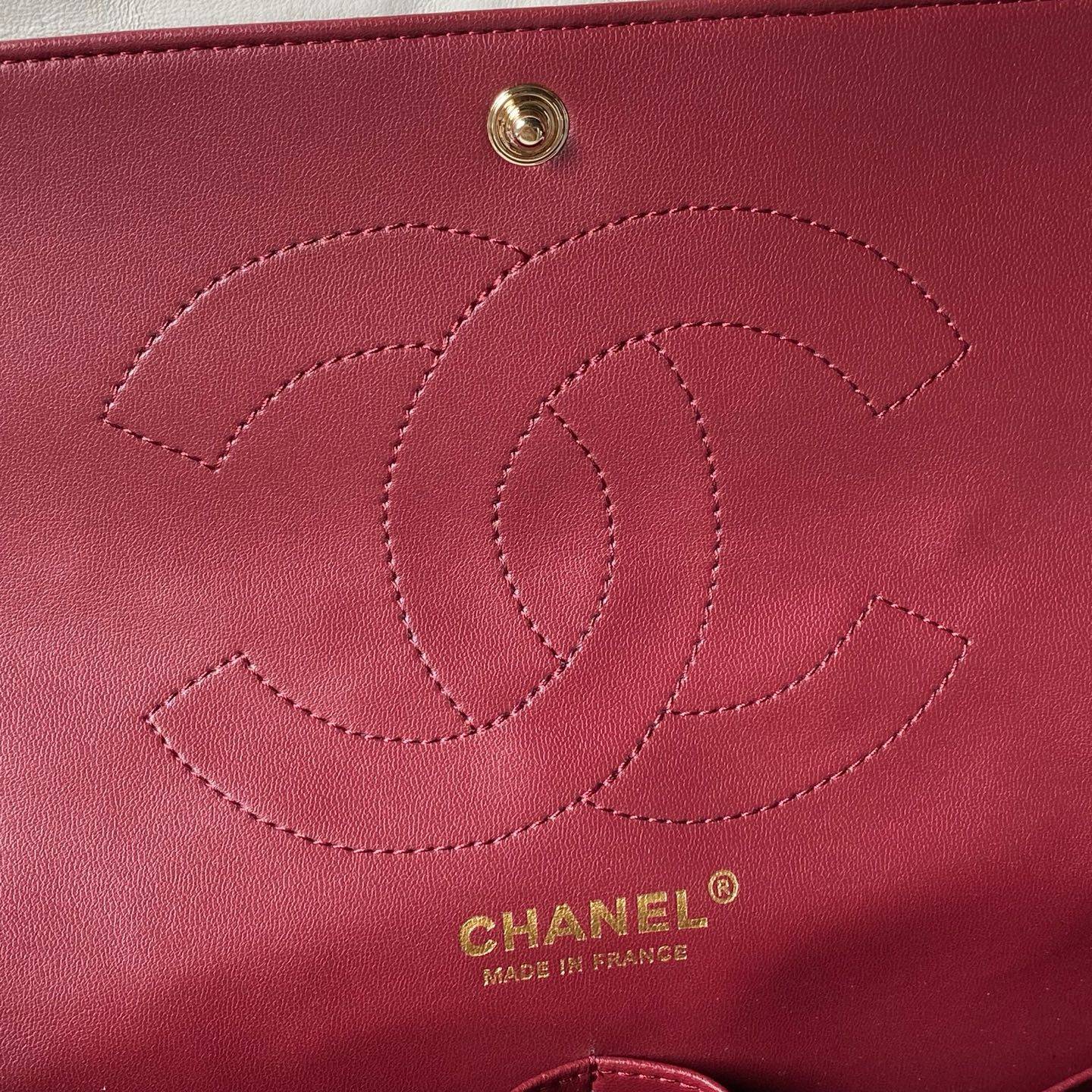 シャネル CHANEL 2 55 クラシック マトラッセ キャビアスキン フラップバッグ ブラック ホワイト レッド ゴ - 画像 13