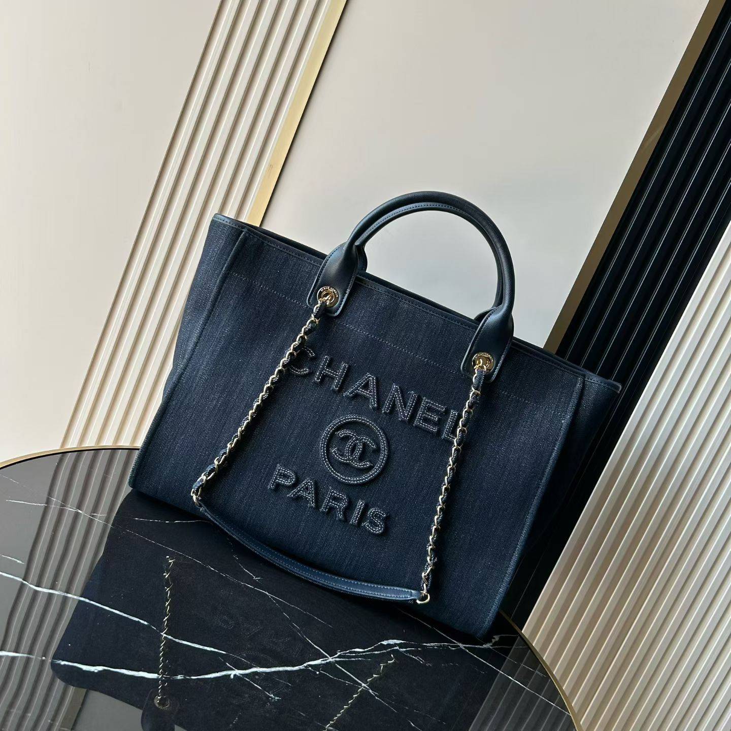 シャネル CHANEL AS66941 デニム チェーンショルダーバッグ ブラック ゴールド金具 レディース