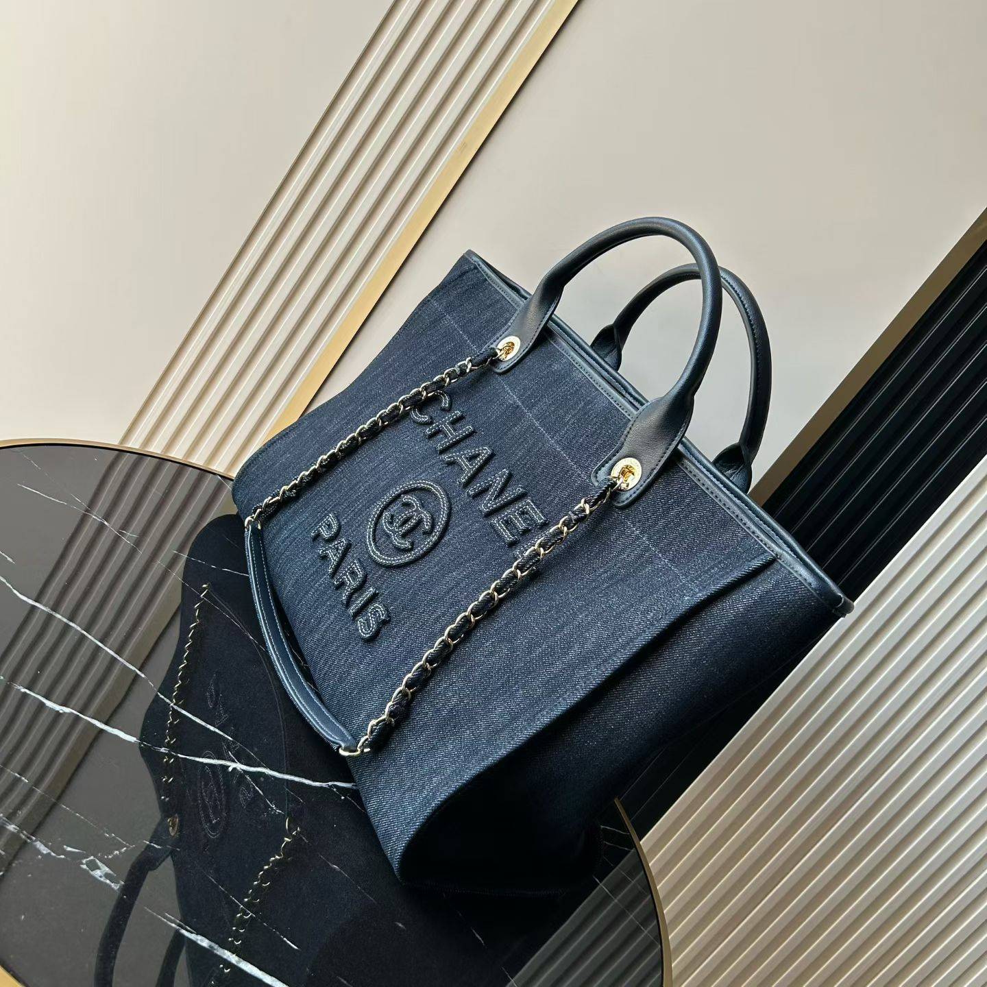 シャネル CHANEL AS66941 デニム チェーンショルダーバッグ ブラック ゴールド金具 レディース - 画像 9