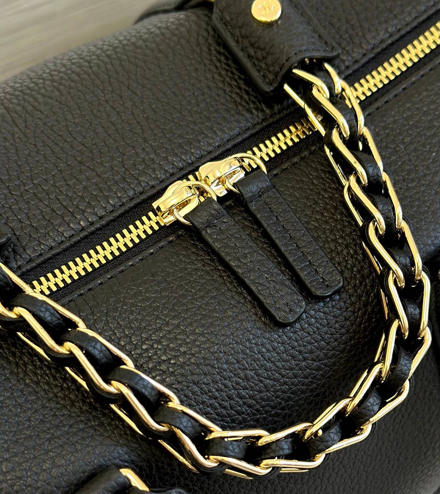 シャネル 274651 ボストンバッグ マトラッセ キャビアスキン ゴールド金具 レザー編み込みチェーン ターンロック - 画像 13