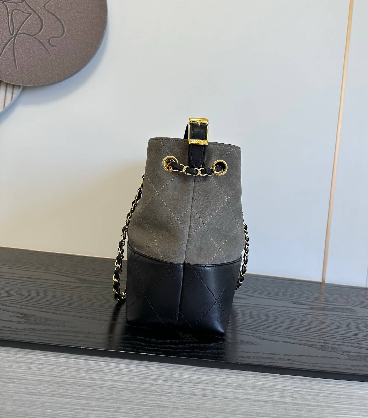 CHANEL シャネル マトラッセ ラムスキン ココマーク チェーンショルダーバッグ ゴールド金具 ブラック グレー レ - 画像 9