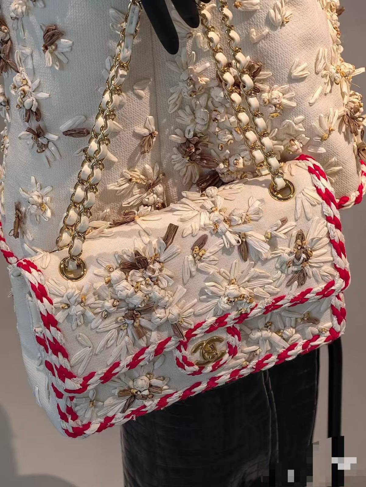 シャネル CHANEL 26a フラップバッグ マトラッセ ラムスキン ホワイト ゴールド金具 レザー編み込みチェーン - 画像 7