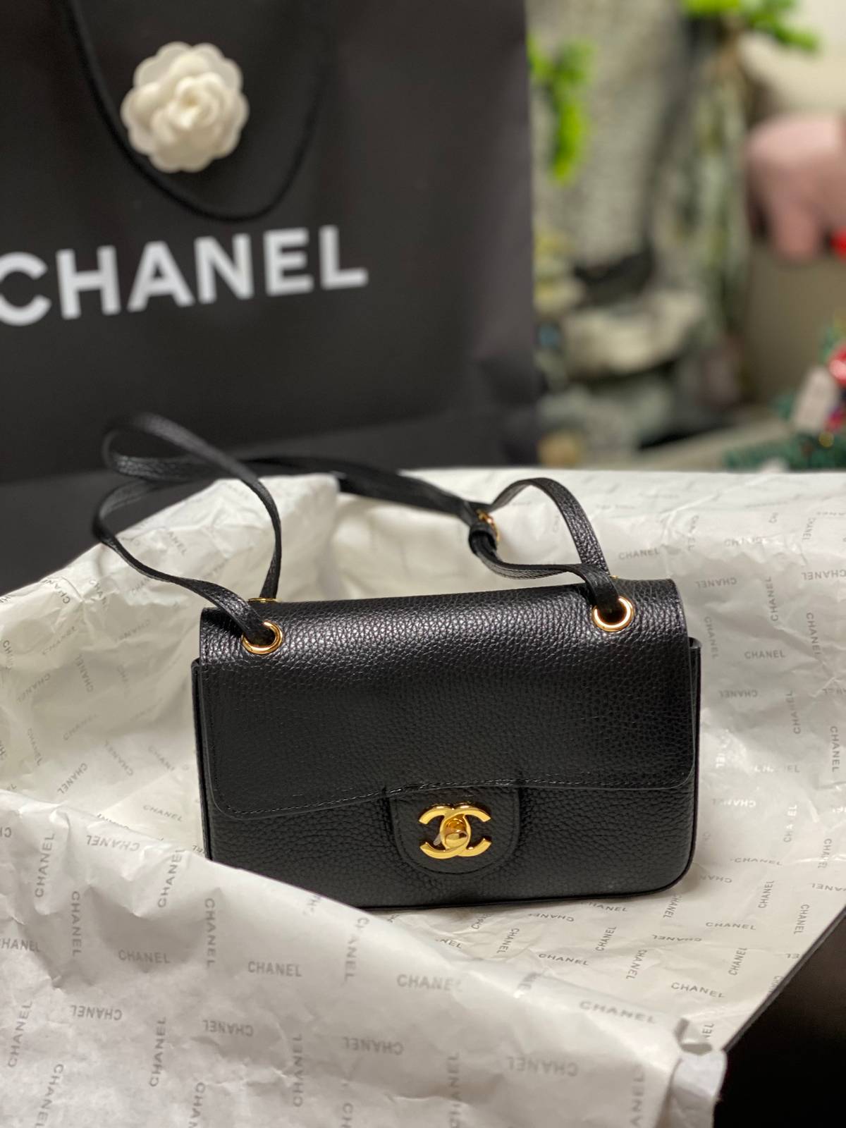 シャネル CHANEL マトラッセ ミニフラップバッグ キャビアスキン ゴールド金具 レディース ブラック - 画像 10