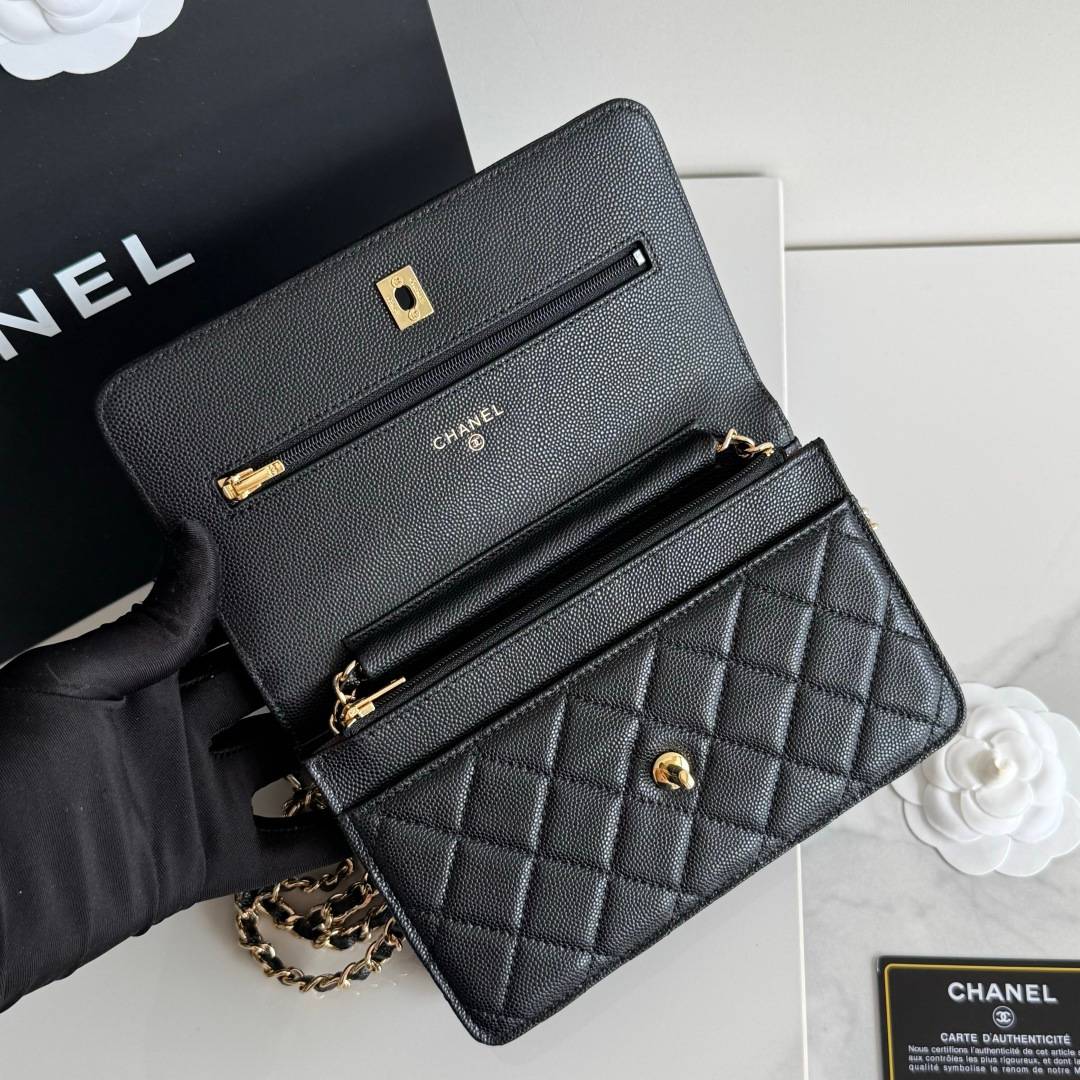 シャネル CHANEL マトラッセ チェーンウォレット キャビアスキン ブラック ゴールド金具 レディース - 画像 6