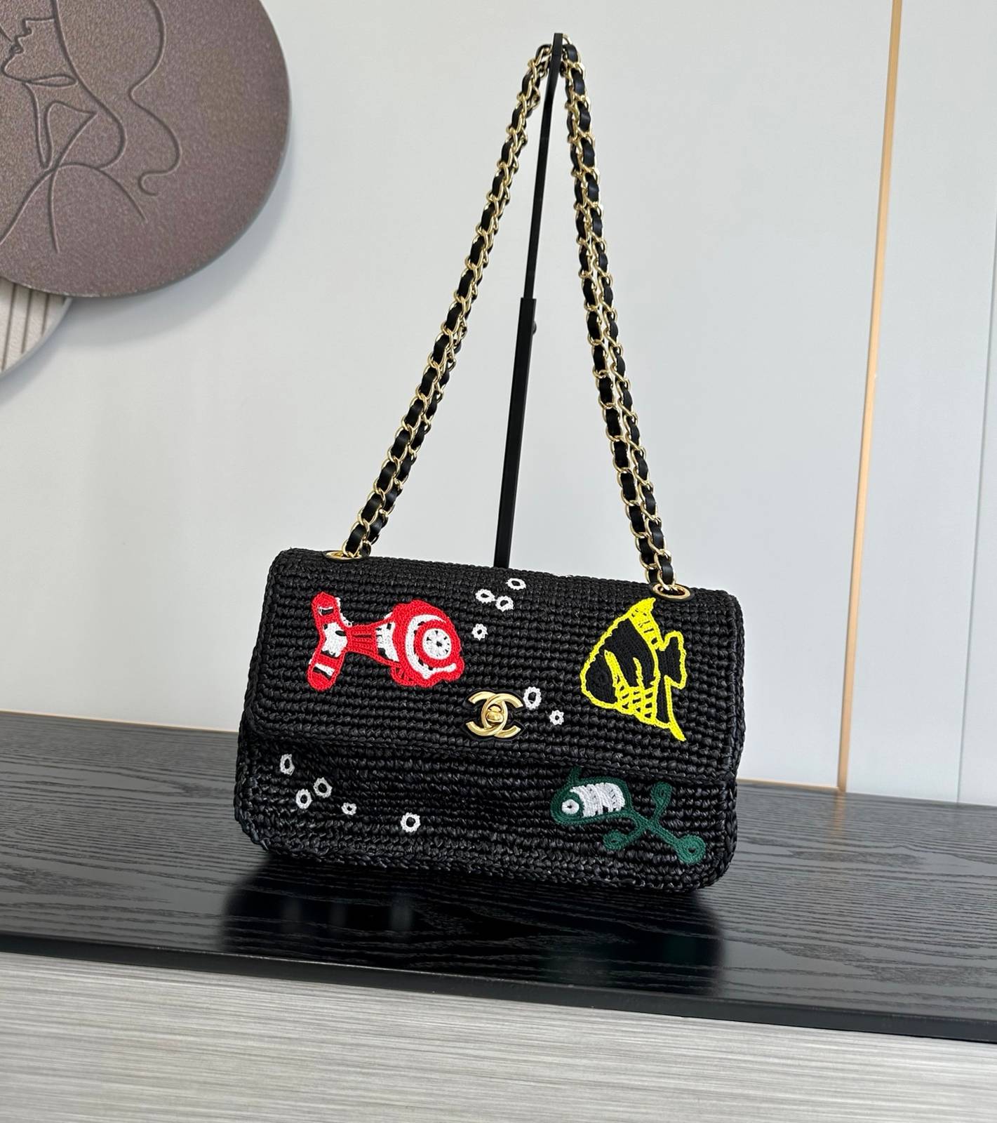 シャネル CHANEL 6088 ココマーク マトラッセ チェーンショルダーバッグ ブラック レザー編み込みチェーン ゴ