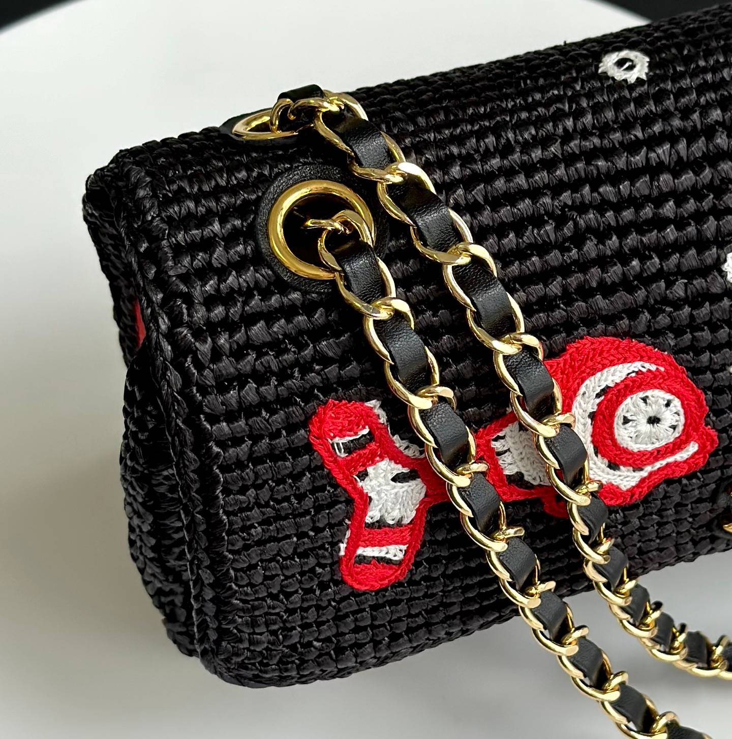 シャネル CHANEL 6088 ココマーク マトラッセ チェーンショルダーバッグ ブラック レザー編み込みチェーン ゴ - 画像 4