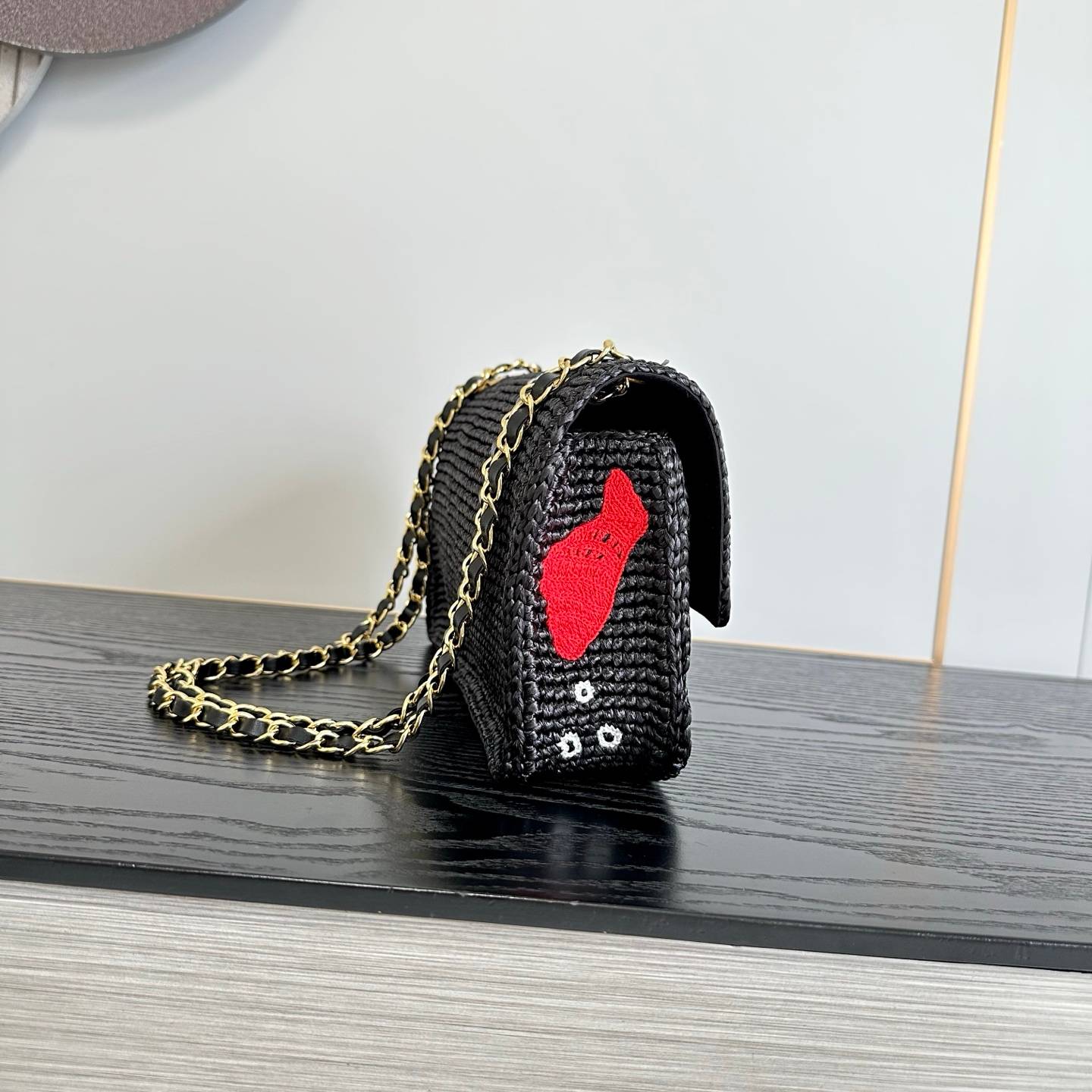 シャネル CHANEL 6088 ココマーク マトラッセ チェーンショルダーバッグ ブラック レザー編み込みチェーン ゴ - 画像 9