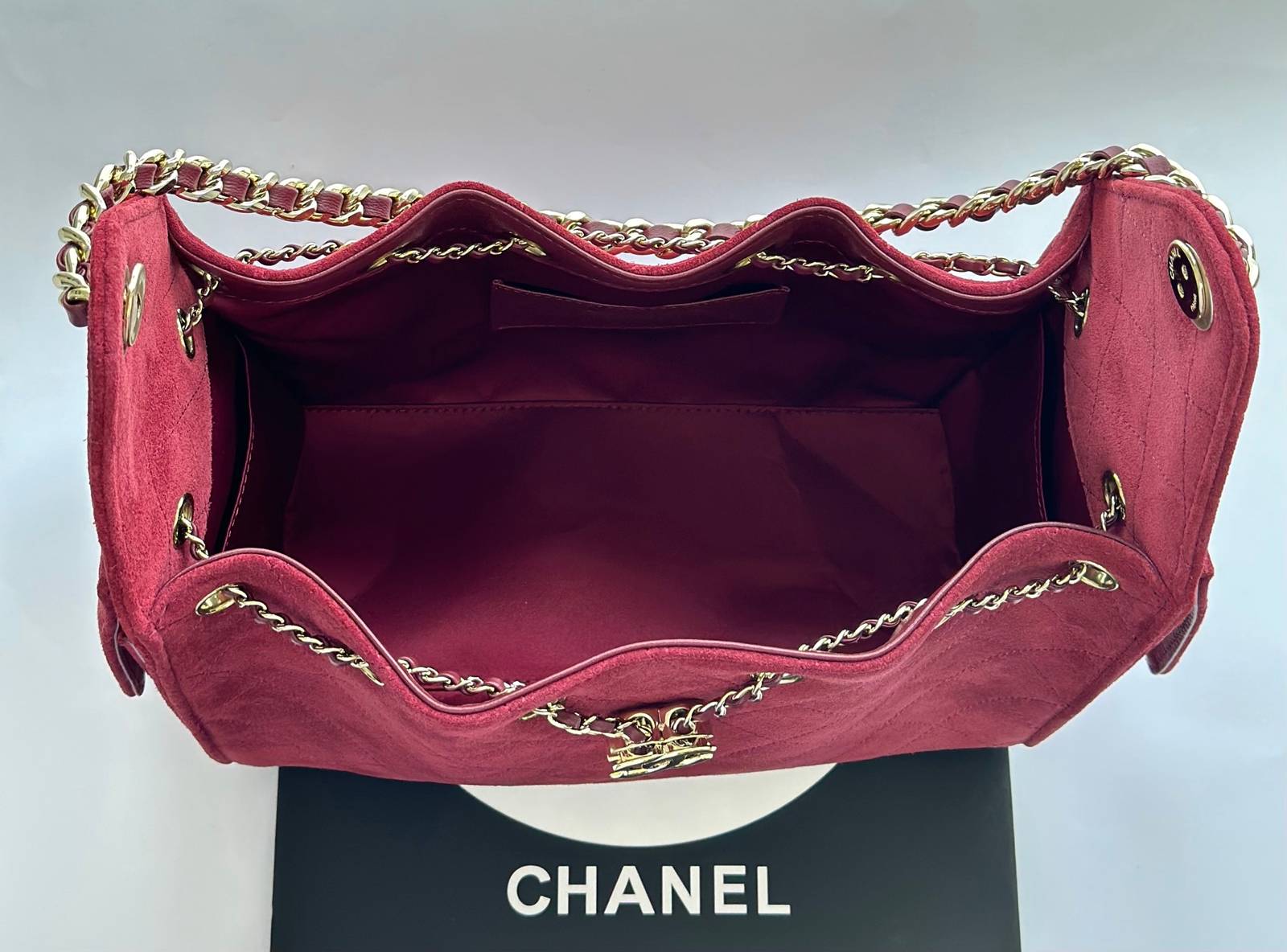 シャネル 5631 小号 マトラッセ ラムスキン チェーンショルダーバッグ ボルドー ゴールド金具 レディース - 画像 15