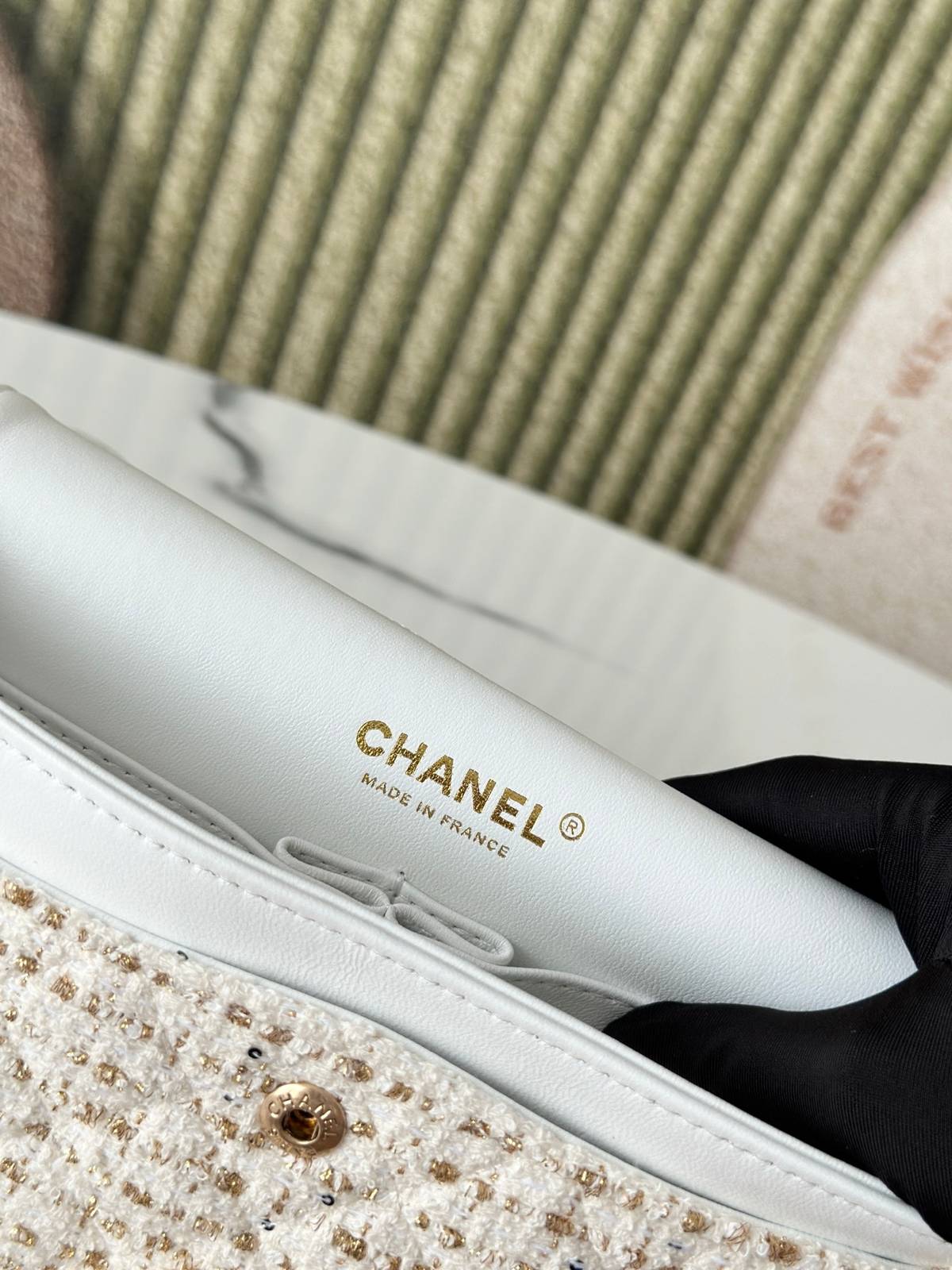 シャネル CHANEL マトラッセ チェーンショルダーバッグ キャビアスキン ゴールド金具 レディース ホワイト - 画像 11