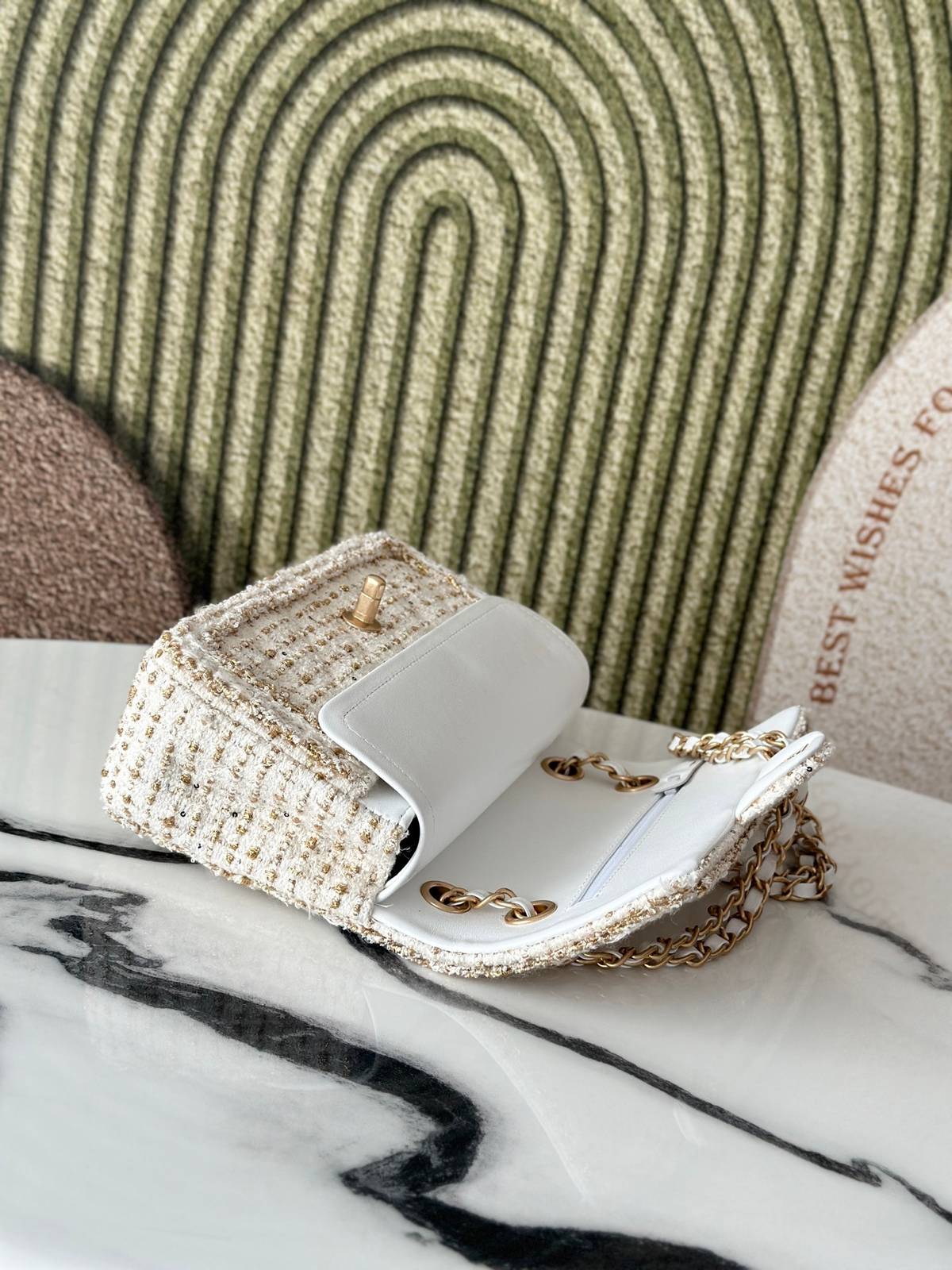 シャネル CHANEL マトラッセ チェーンショルダーバッグ キャビアスキン ゴールド金具 レディース ホワイト - 画像 13