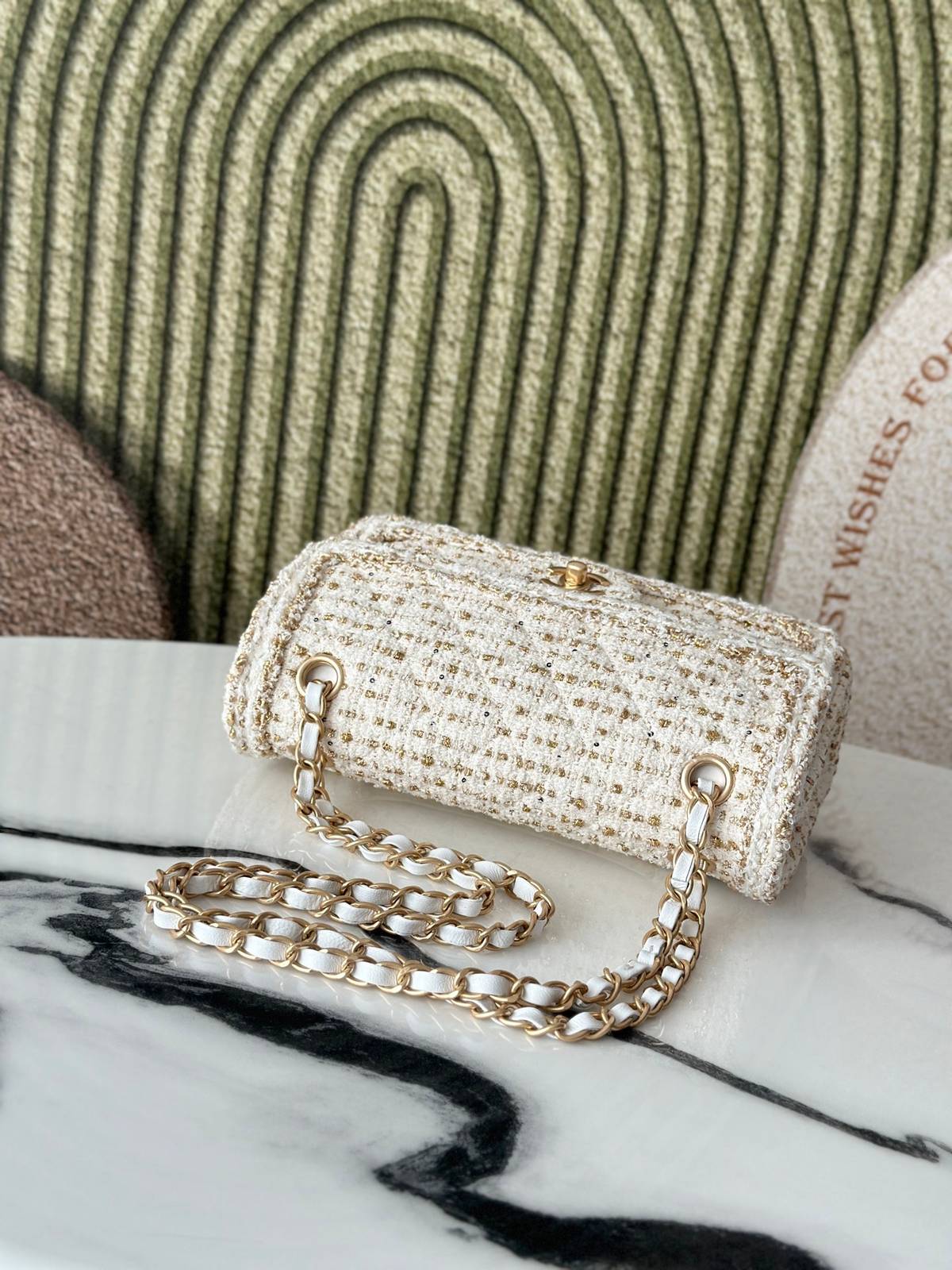 シャネル CHANEL マトラッセ チェーンショルダーバッグ キャビアスキン ゴールド金具 レディース ホワイト - 画像 15