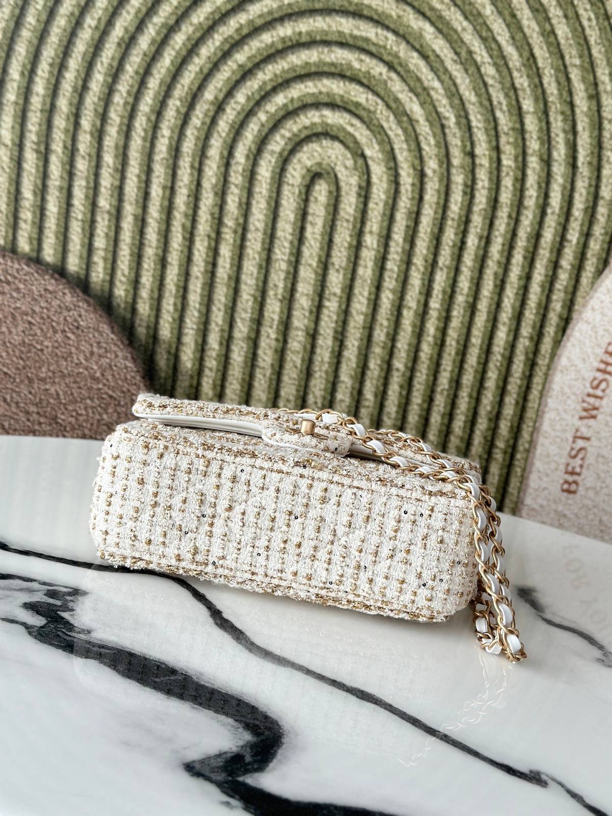 シャネル CHANEL マトラッセ チェーンショルダーバッグ キャビアスキン ゴールド金具 レディース ホワイト - 画像 16