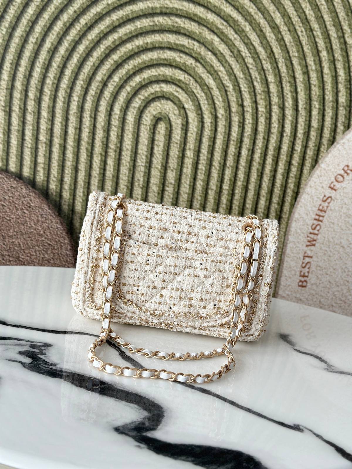 シャネル CHANEL マトラッセ チェーンショルダーバッグ キャビアスキン ゴールド金具 レディース ホワイト - 画像 17