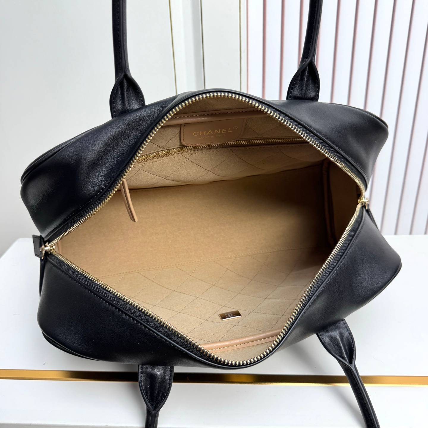 シャネル 6338 マトラッセ ラムスキン バニティバッグ ゴールド金具 ショルダーバッグ レディース ブラック ベージ - 画像 11
