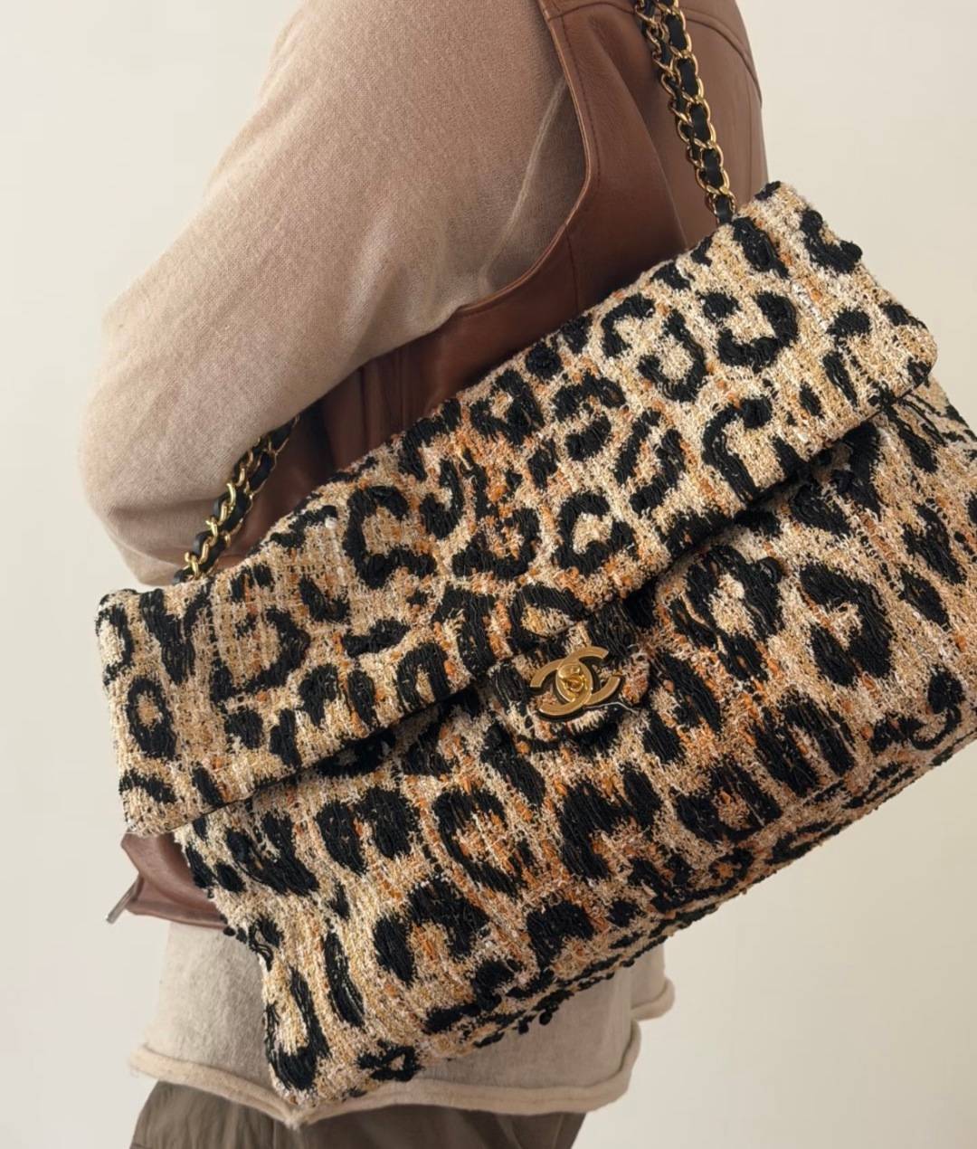シャネル CHANEL マトラッセ ツイード キャビアスキン フラップバッグ ゴールド金具 ターンロック レディース ブ - 画像 3