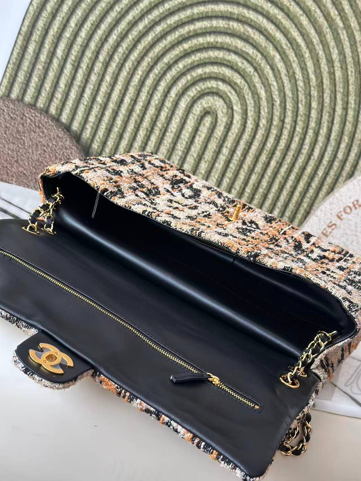 シャネル CHANEL マトラッセ ツイード キャビアスキン フラップバッグ ゴールド金具 ターンロック レディース ブ - 画像 9