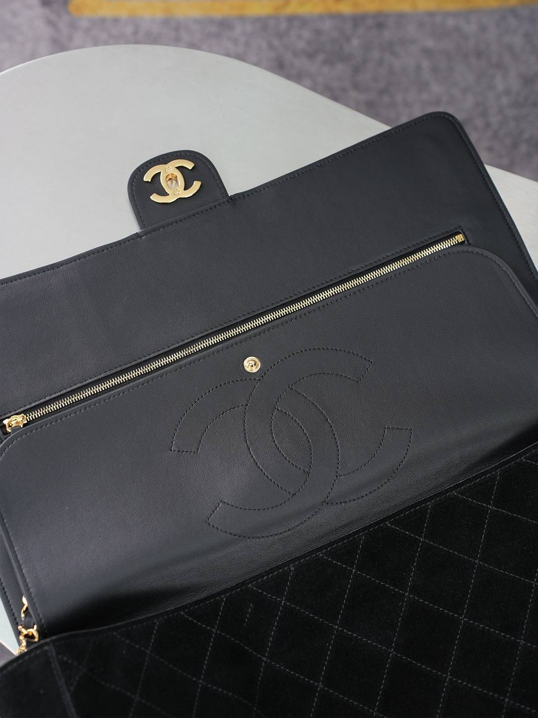 シャネル 6234 大号 マトラッセ フラップバッグ ゴールド金具 レザー編み込みチェーン ショルダーバッグ レディース - 画像 4