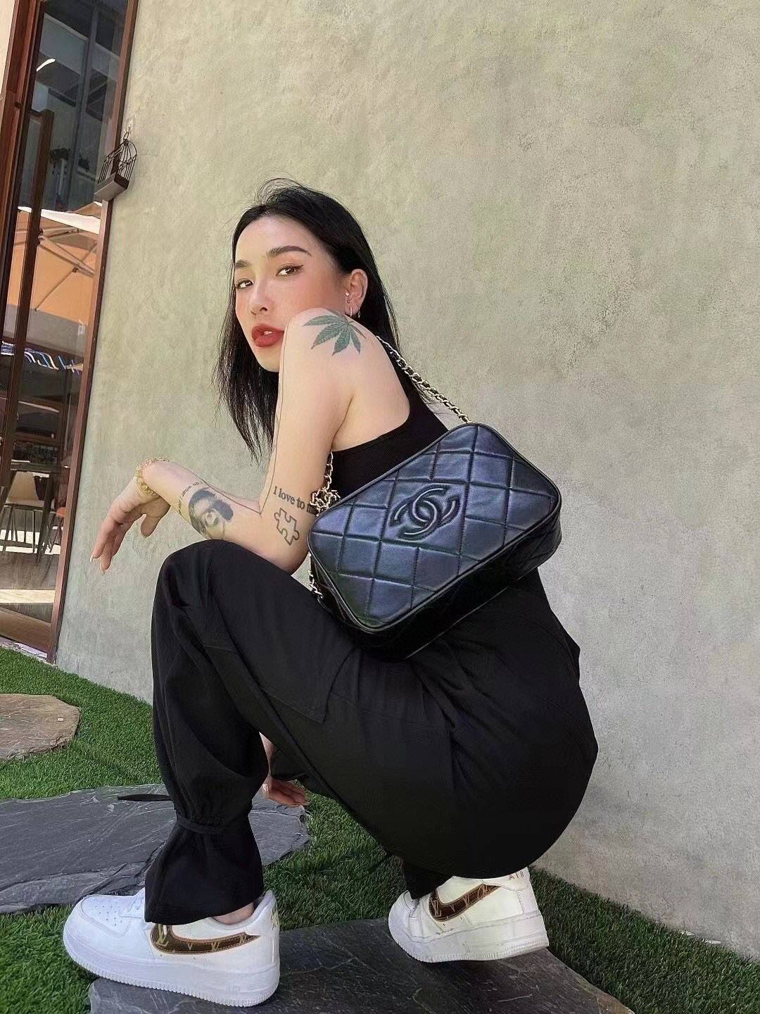 シャネル CHANEL マトラッセ チェーンショルダーバッグ キャビアスキン ゴールド金具 レディース ブラック - 画像 3