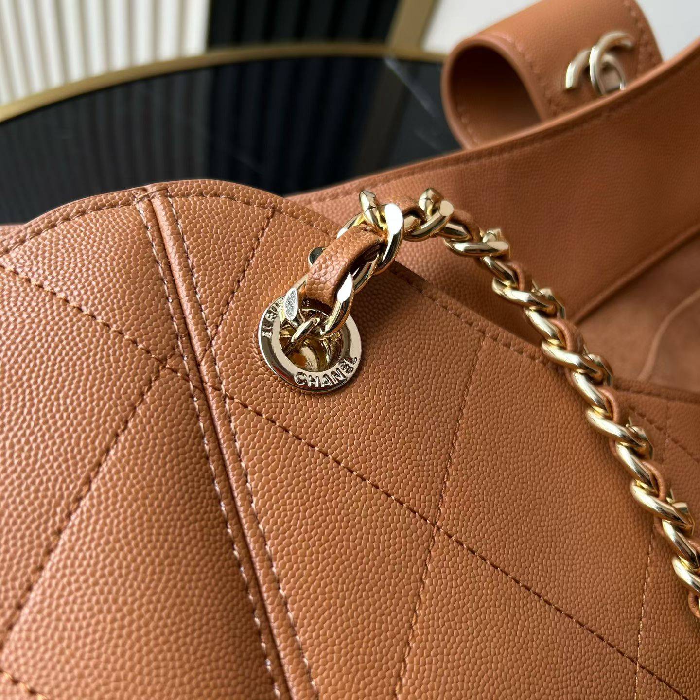 シャネル CHANEL マトラッセ キャビアスキン チェーンショルダーバッグ ブラック ベージュ ゴールド金具 レディー - 画像 3