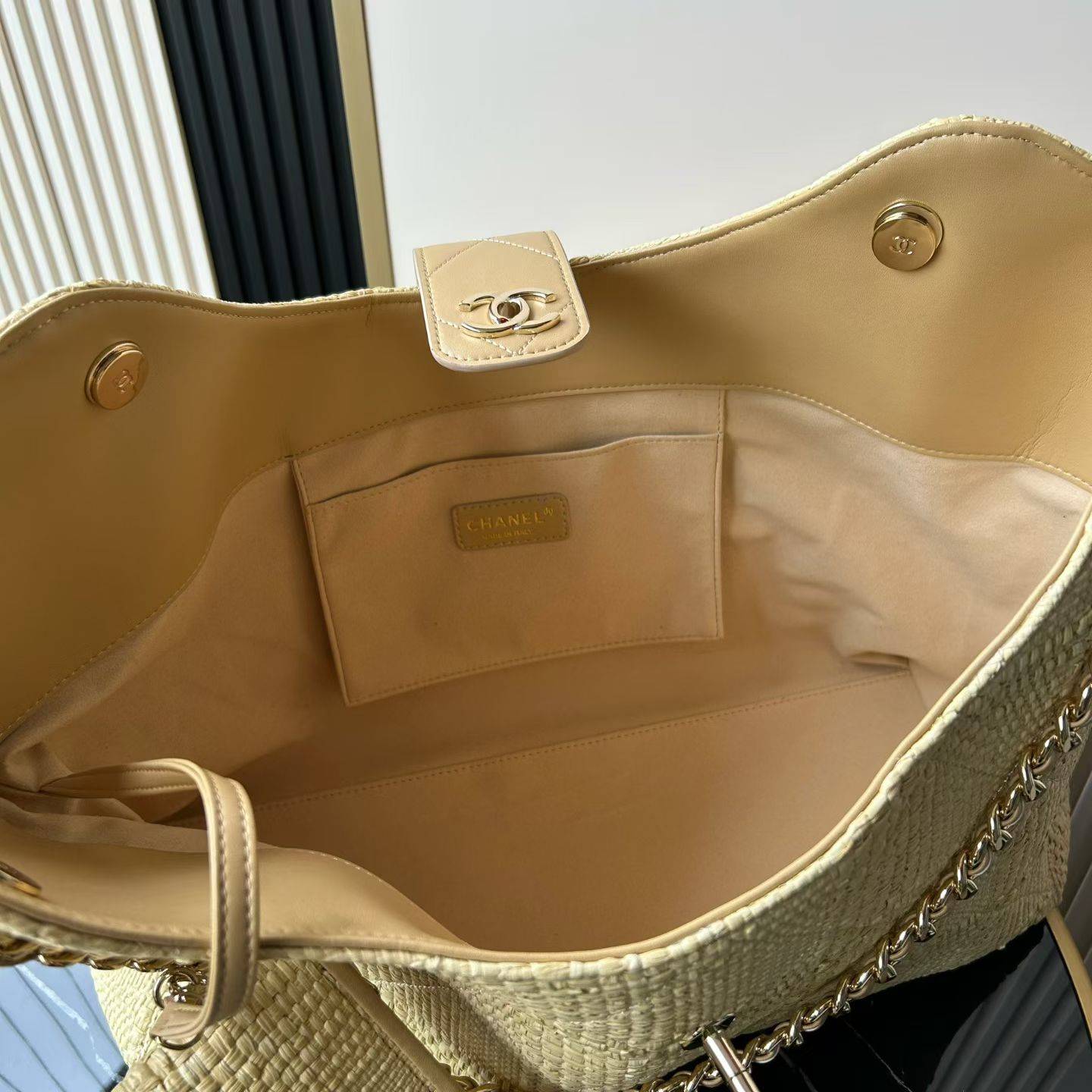 シャネル CHANEL マトラッセ ラムスキン チェーンショルダーバッグ ゴールド金具 レディース ブラック ベージュ - 画像 13