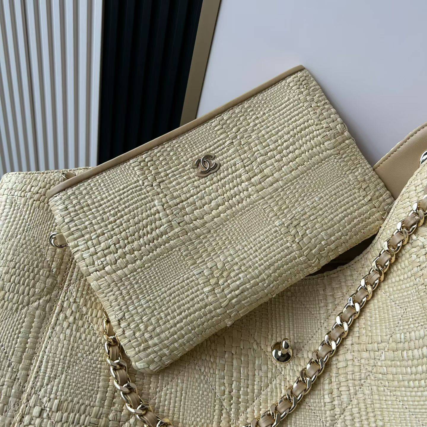 シャネル CHANEL マトラッセ ラムスキン チェーンショルダーバッグ ゴールド金具 レディース ブラック ベージュ - 画像 15