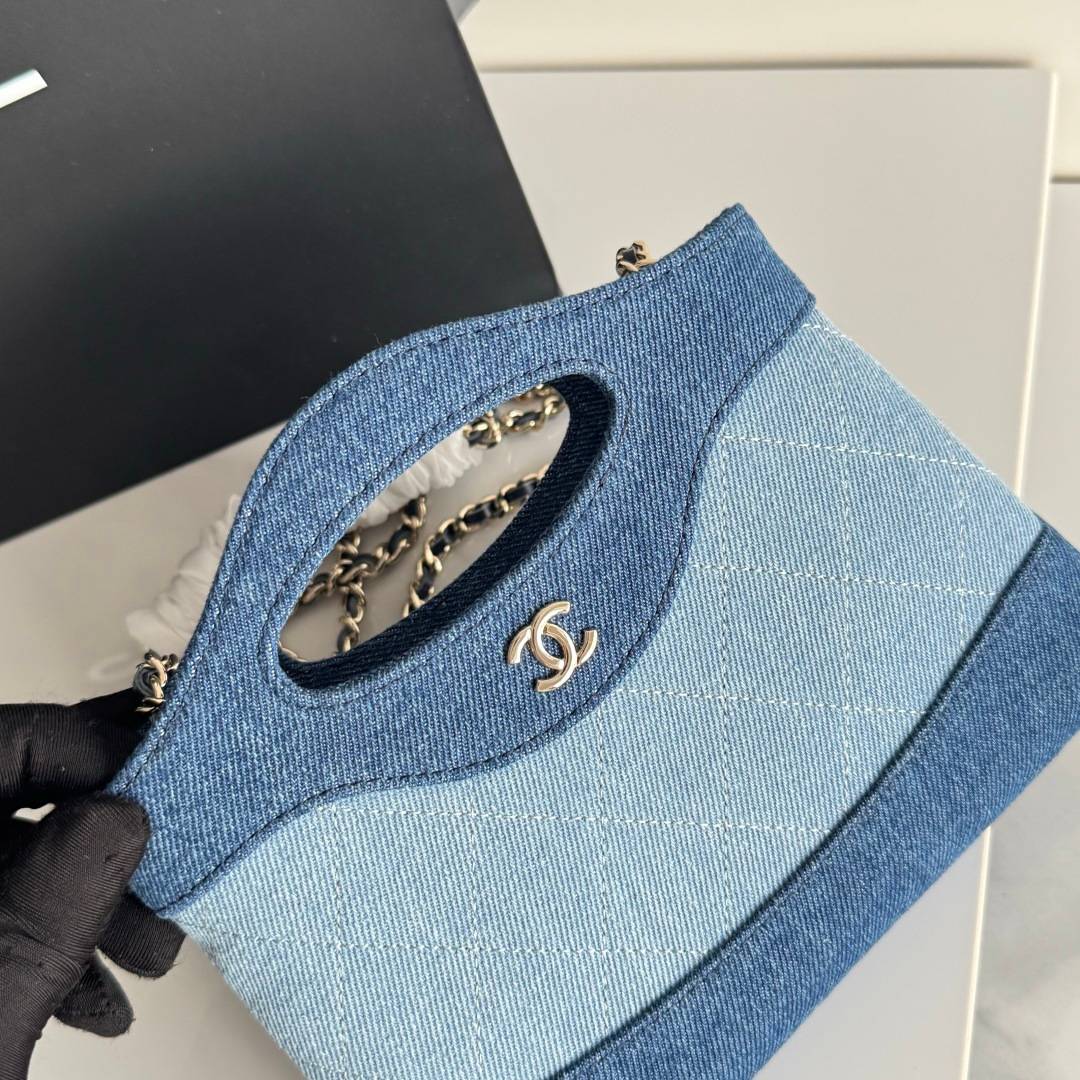 シャネル CHANEL デニム チェーンショルダーバッグ ミニバッグ ブルー マルチカラー ゴールド金具 - 画像 5