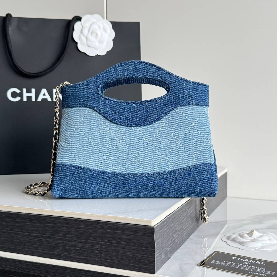 シャネル CHANEL デニム チェーンショルダーバッグ ミニバッグ ブルー マルチカラー ゴールド金具 - 画像 8