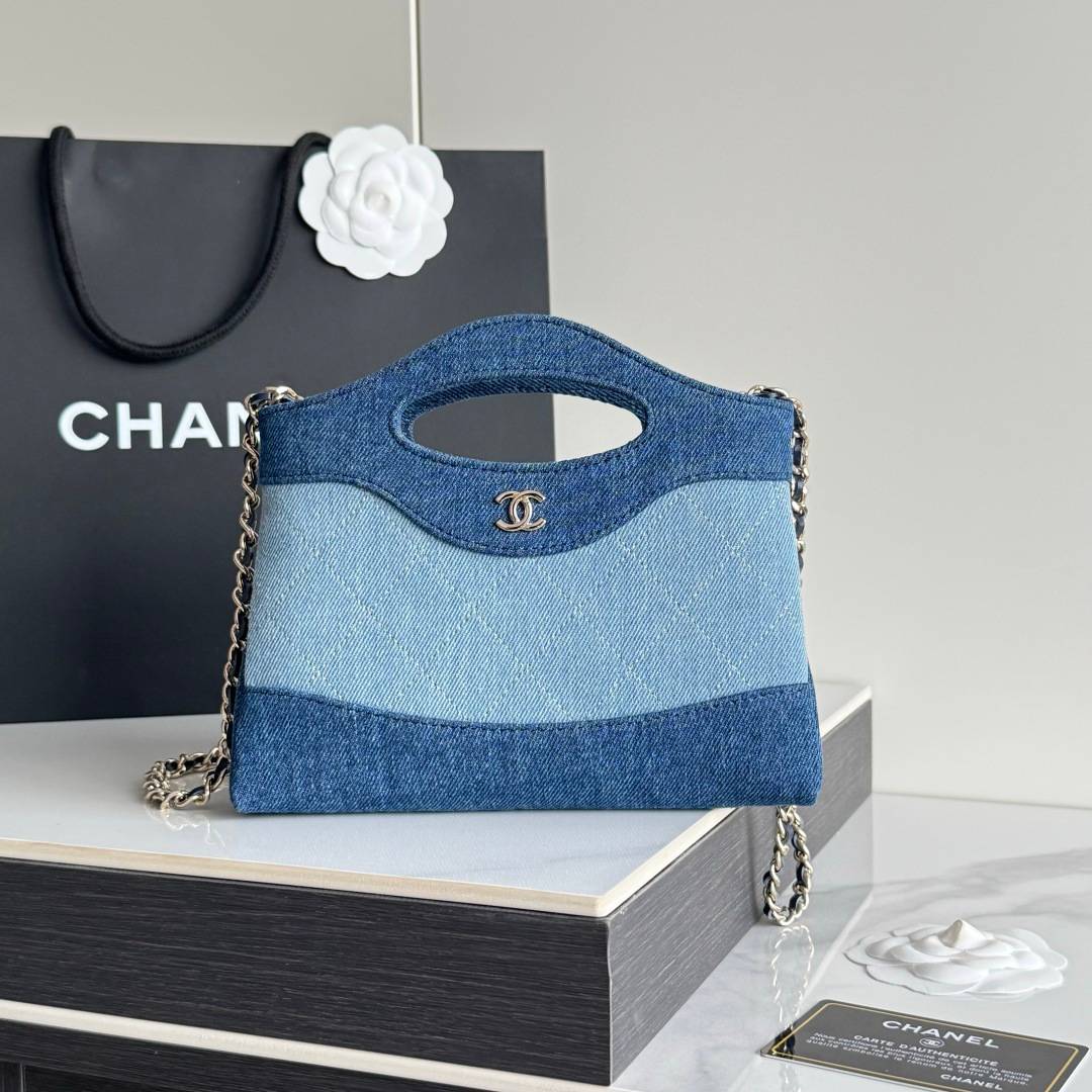 シャネル CHANEL デニム チェーンショルダーバッグ ミニバッグ ブルー マルチカラー ゴールド金具 - 画像 9