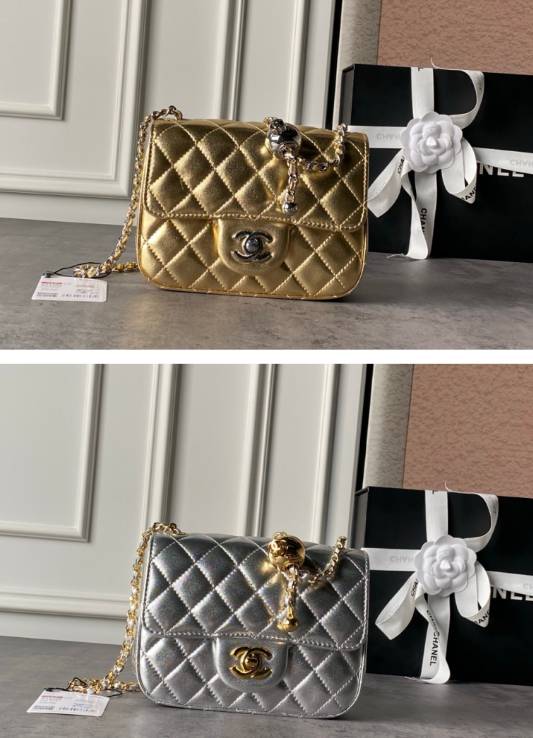 シャネル CHANEL マトラッセ ミニフラップバッグ キャビアスキン ゴールド金具 レザー編み込みチェーン シルバー金