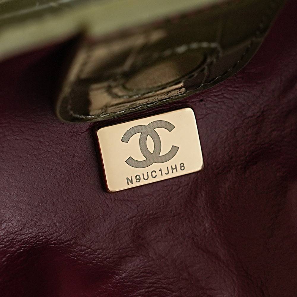 シャネル CHANEL 68012 鳄魚紋 大型 フラップバッグ レザー編み込みチェーン ゴールド金具 ブルーレディース - 画像 11
