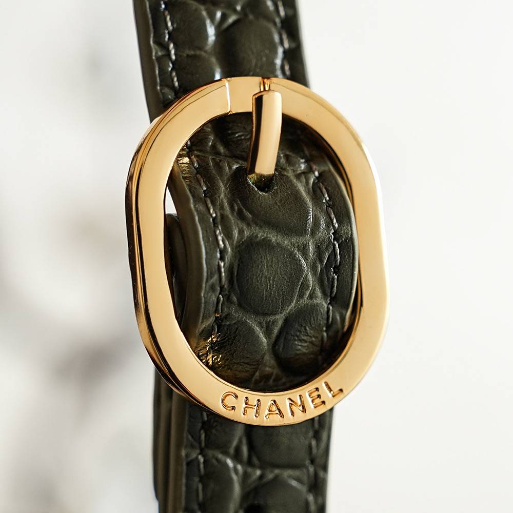 シャネル CHANEL 68012 鳄魚紋 大型 フラップバッグ レザー編み込みチェーン ゴールド金具 ブルーレディース - 画像 12