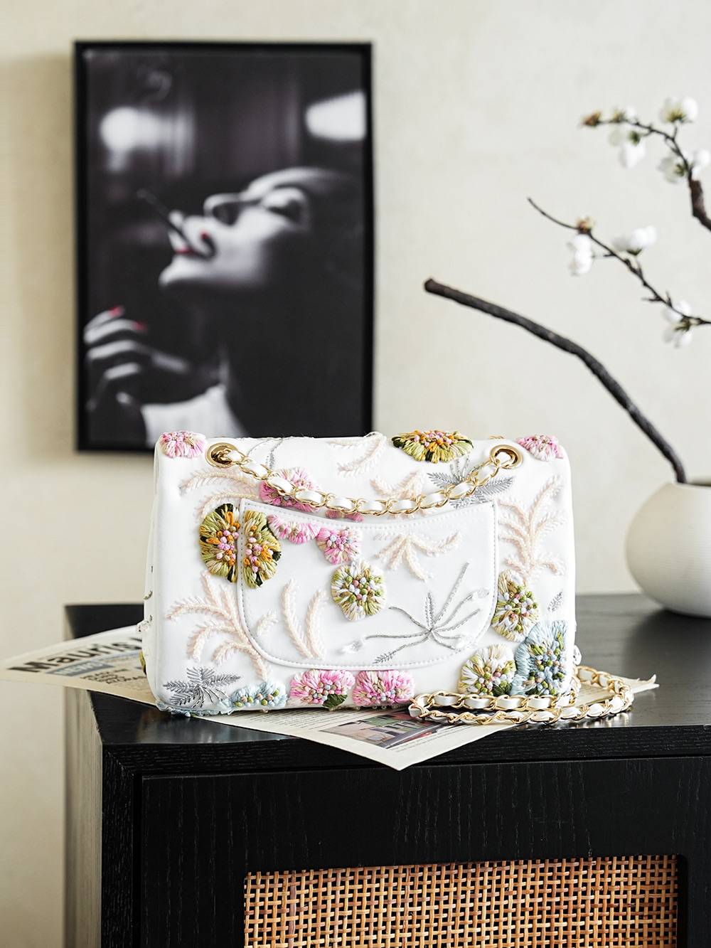 シャネル CHANEL マトラッセ フラップバッグ ラムスキン ホワイト ゴールド金具 チェーンショルダー レディース - 画像 7