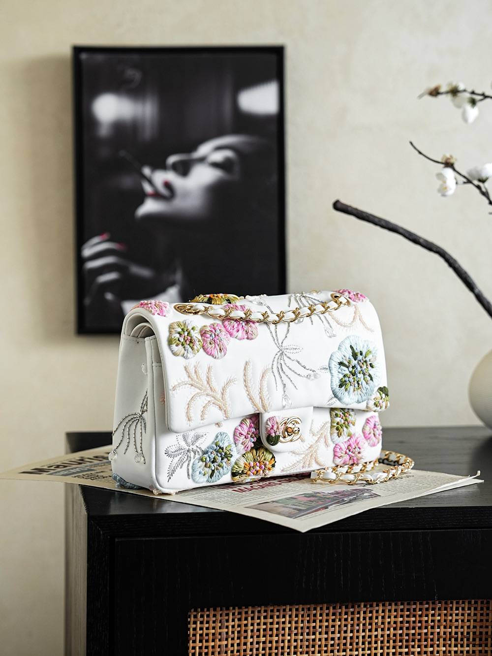 シャネル CHANEL マトラッセ フラップバッグ ラムスキン ホワイト ゴールド金具 チェーンショルダー レディース - 画像 9