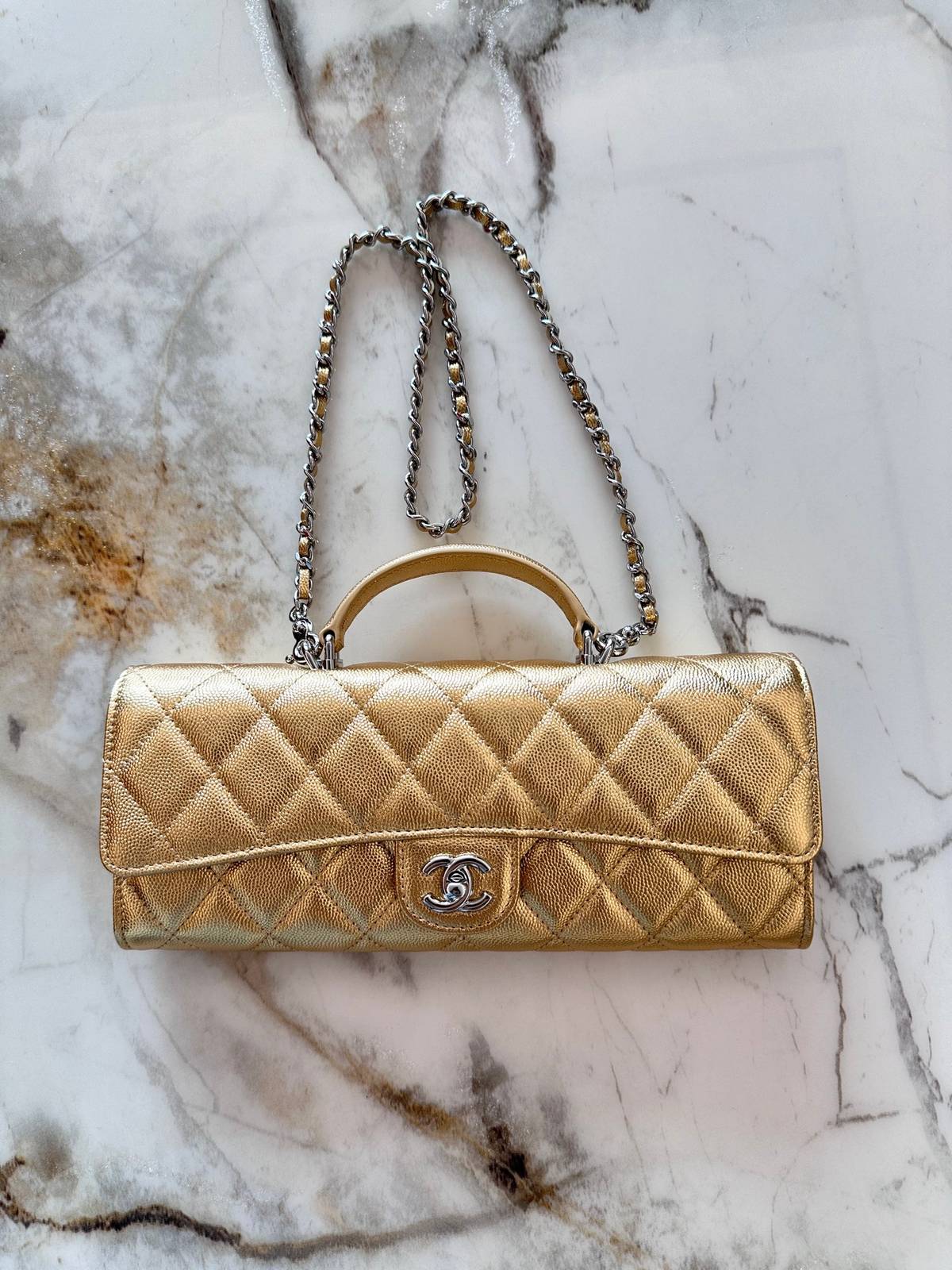 シャネル CHANEL マトラッセ チェーンショルダーバッグ キャビアスキン ゴールド金具 レディース ブラック ベージ - 画像 2