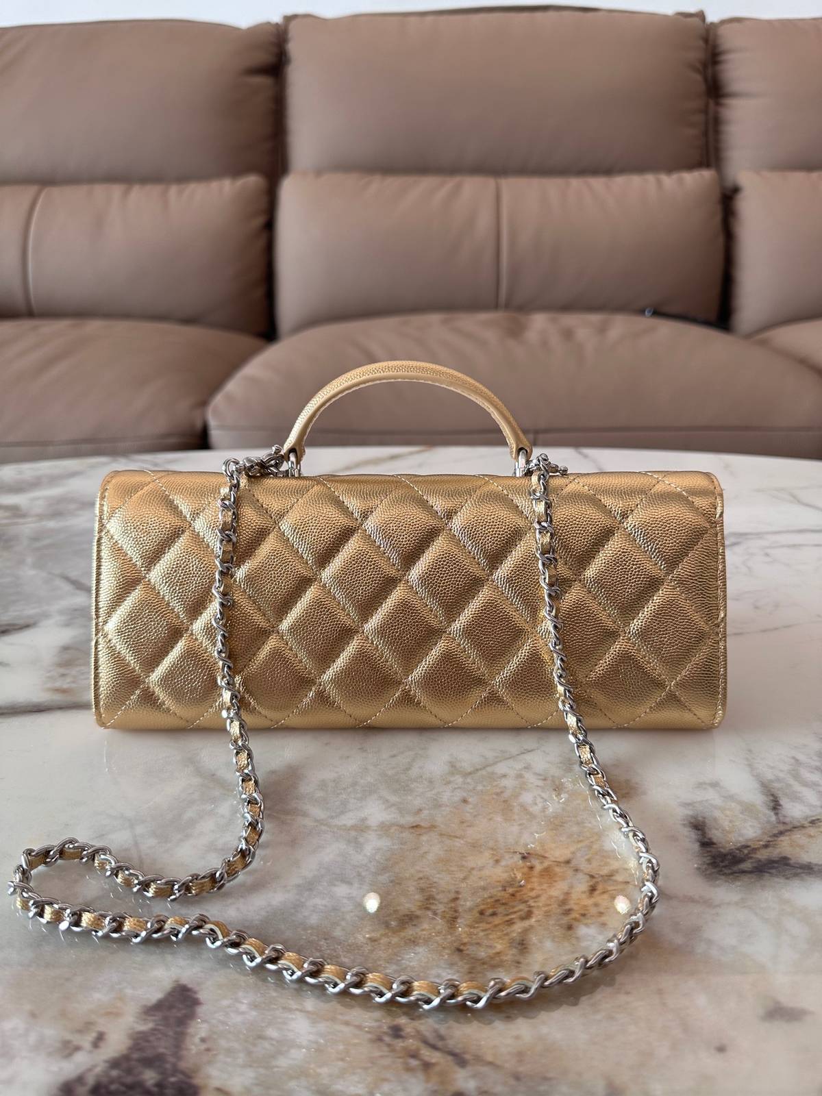 シャネル CHANEL マトラッセ チェーンショルダーバッグ キャビアスキン ゴールド金具 レディース ブラック ベージ - 画像 9