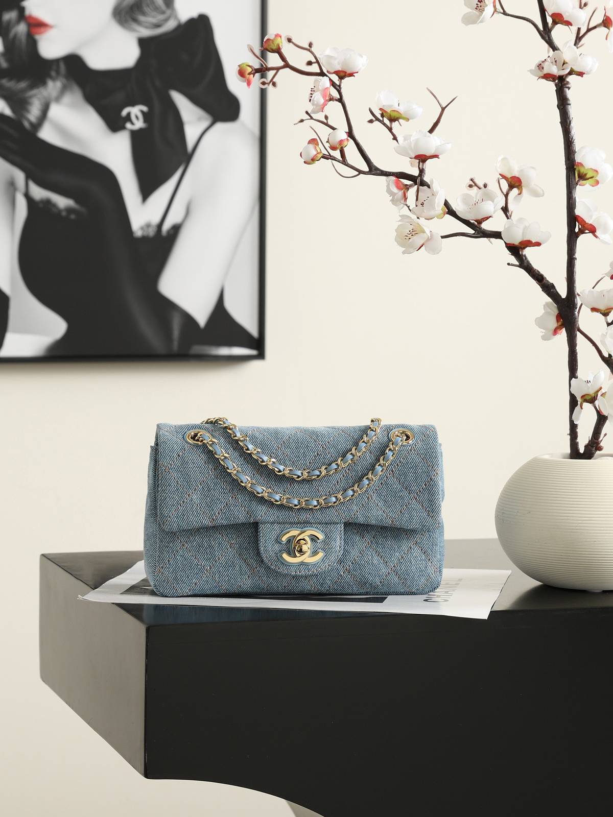 シャネル CHANEL マトラッセ デニム チェーンショルダーバッグ ブラック シルバー金具 レディース