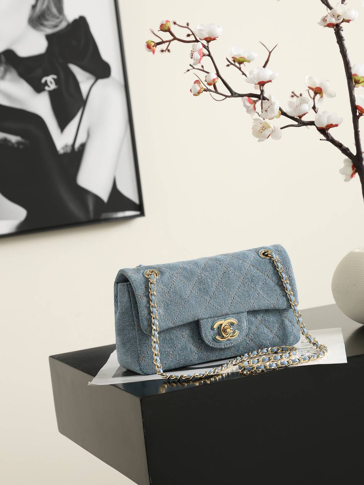 シャネル CHANEL マトラッセ デニム チェーンショルダーバッグ ブラック シルバー金具 レディース - 画像 9