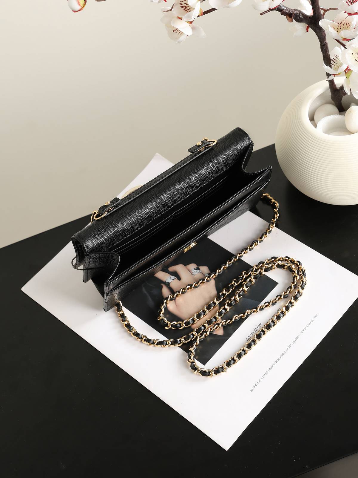 シャネル CHANEL 5455 チェーンウォレット マトラッセ キャビアスキン ゴールド金具 ブラック レディース - 画像 3