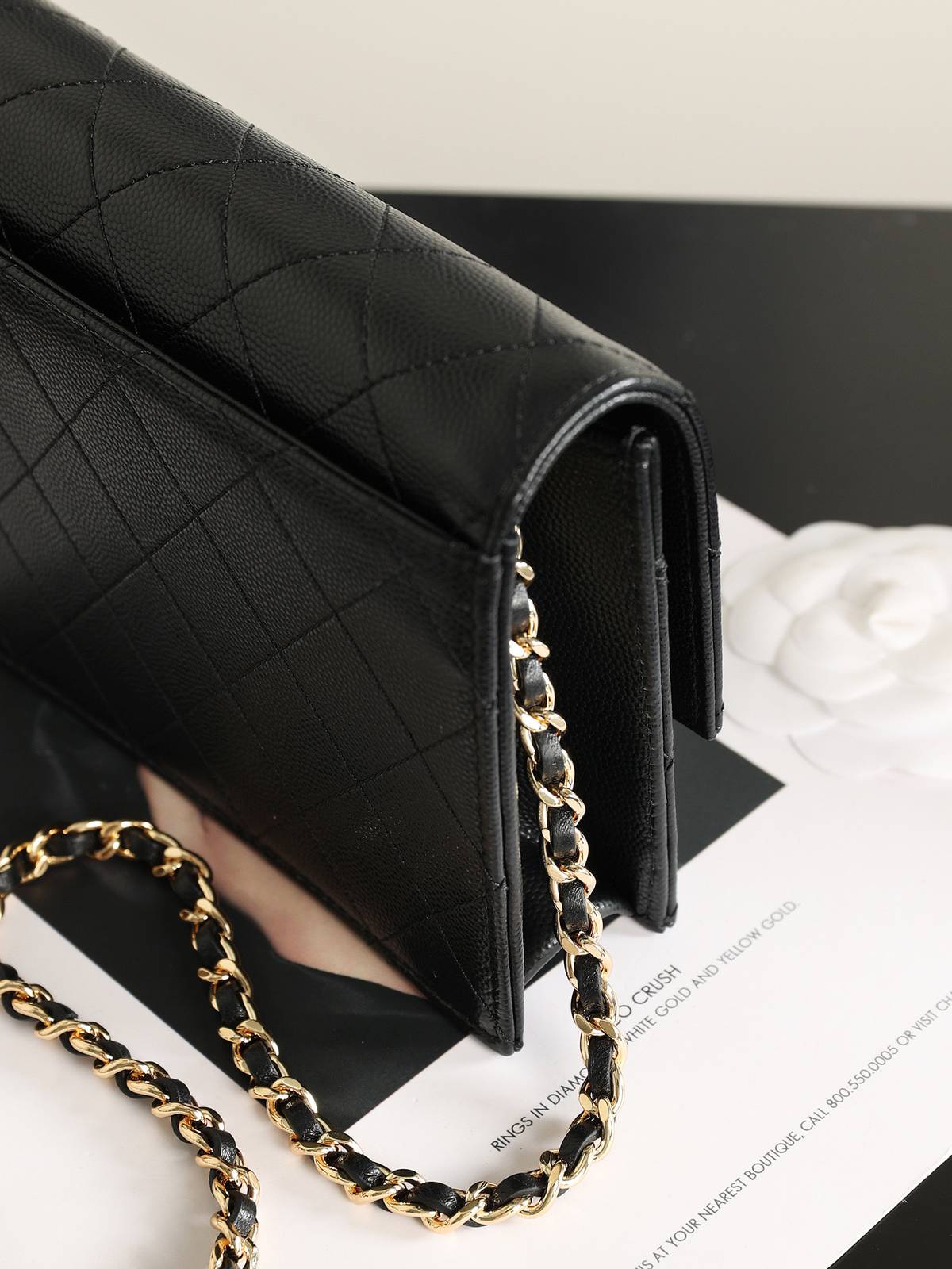 シャネル CHANEL 5455 チェーンウォレット マトラッセ キャビアスキン ゴールド金具 ブラック レディース - 画像 4