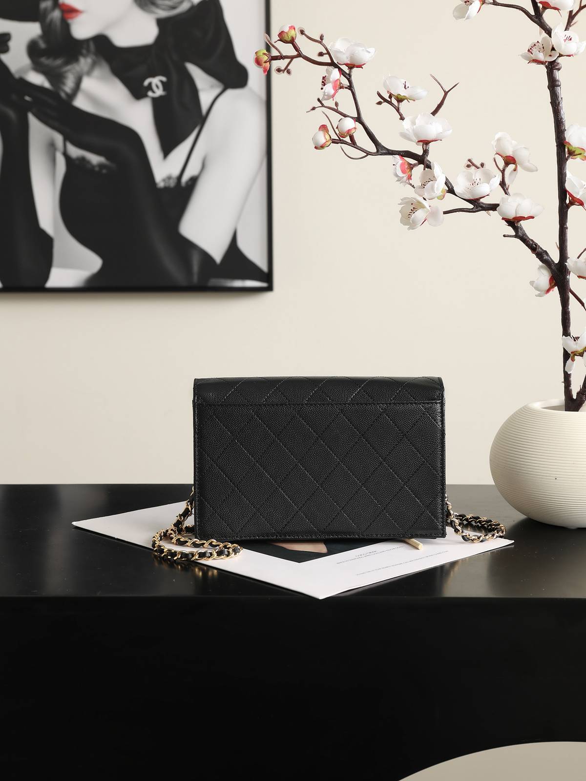 シャネル CHANEL 5455 チェーンウォレット マトラッセ キャビアスキン ゴールド金具 ブラック レディース - 画像 7