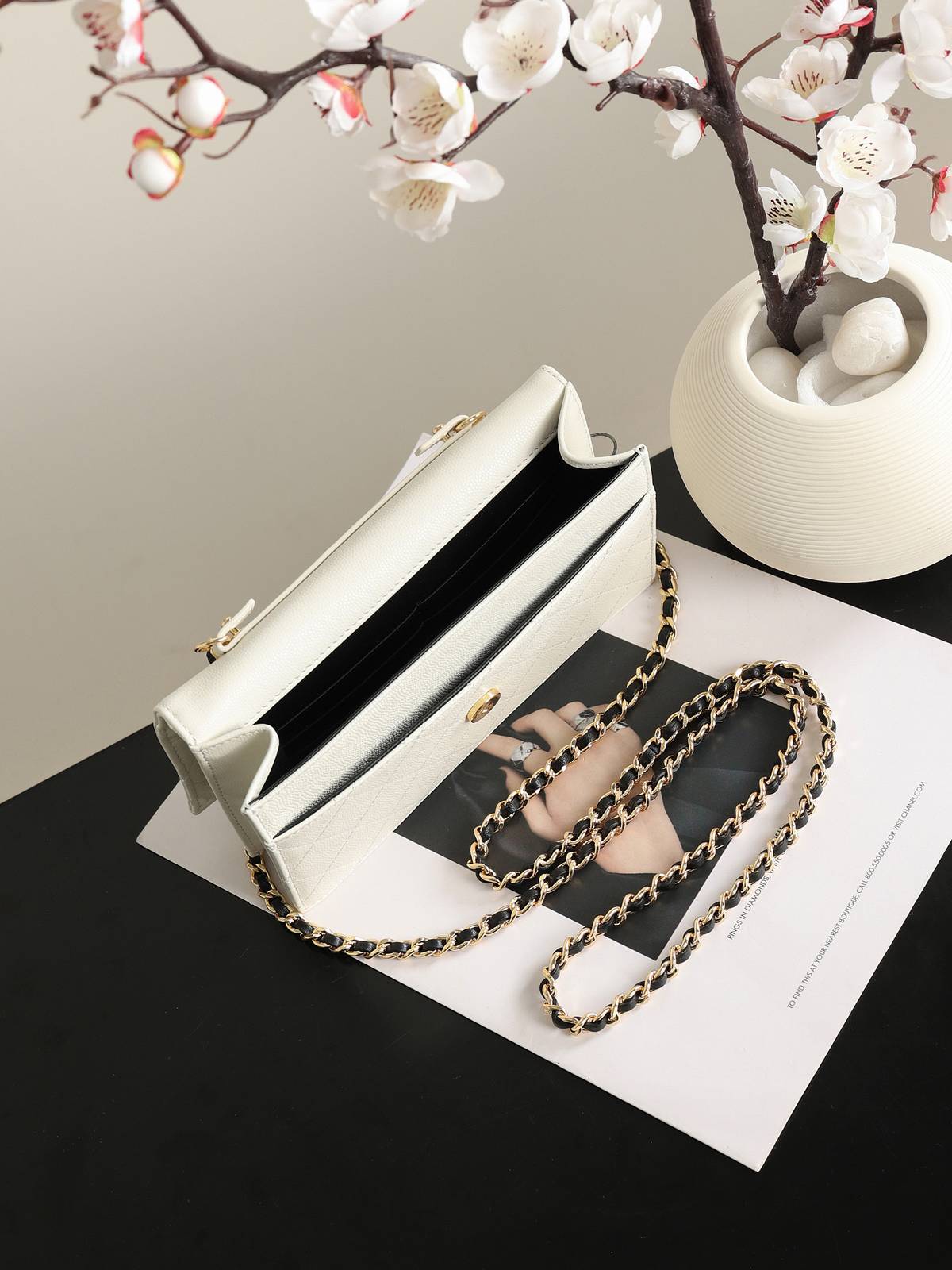シャネル CHANEL 5455 チェーンウォレット マトラッセ キャビアスキン ゴールド金具 ブラック レディース - 画像 11