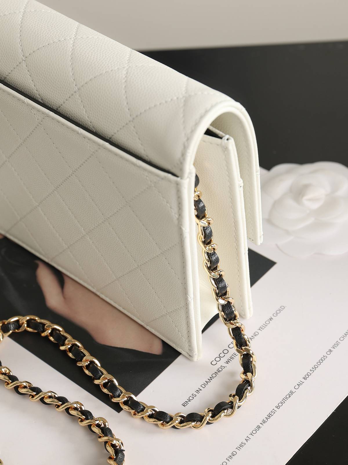 シャネル CHANEL 5455 チェーンウォレット マトラッセ キャビアスキン ゴールド金具 ブラック レディース - 画像 13