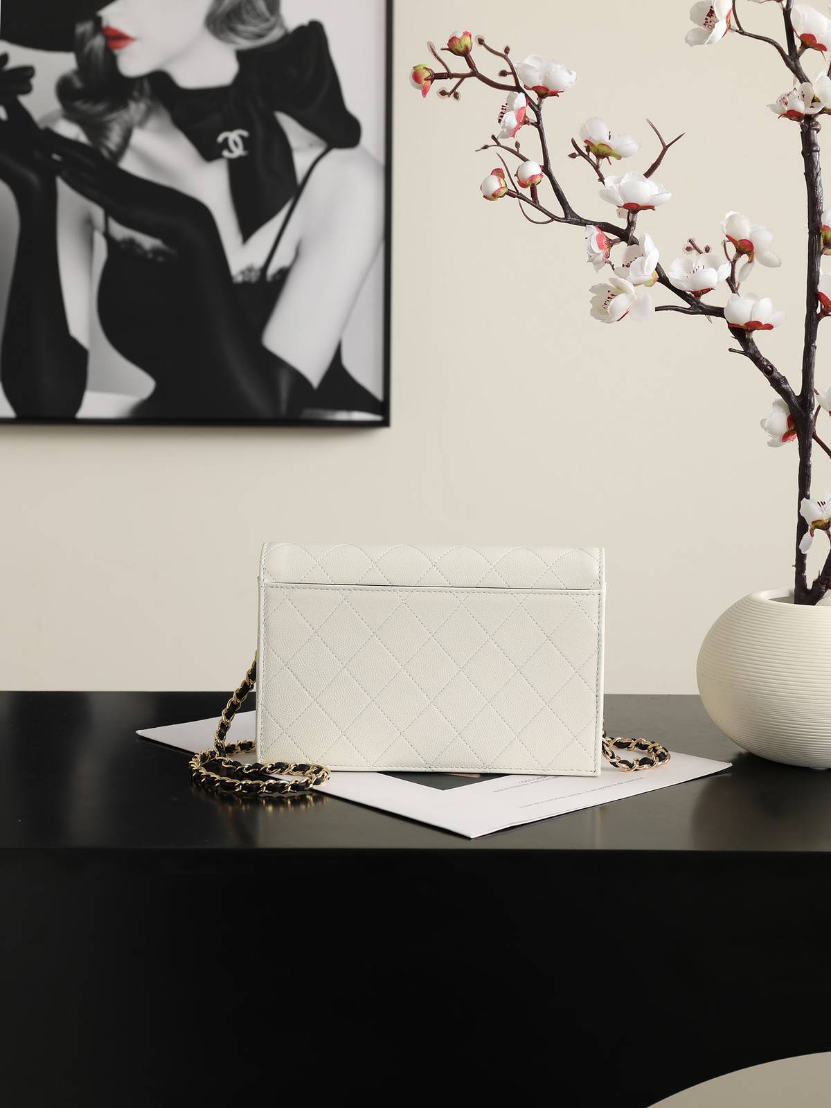シャネル CHANEL 5455 チェーンウォレット マトラッセ キャビアスキン ゴールド金具 ブラック レディース - 画像 16