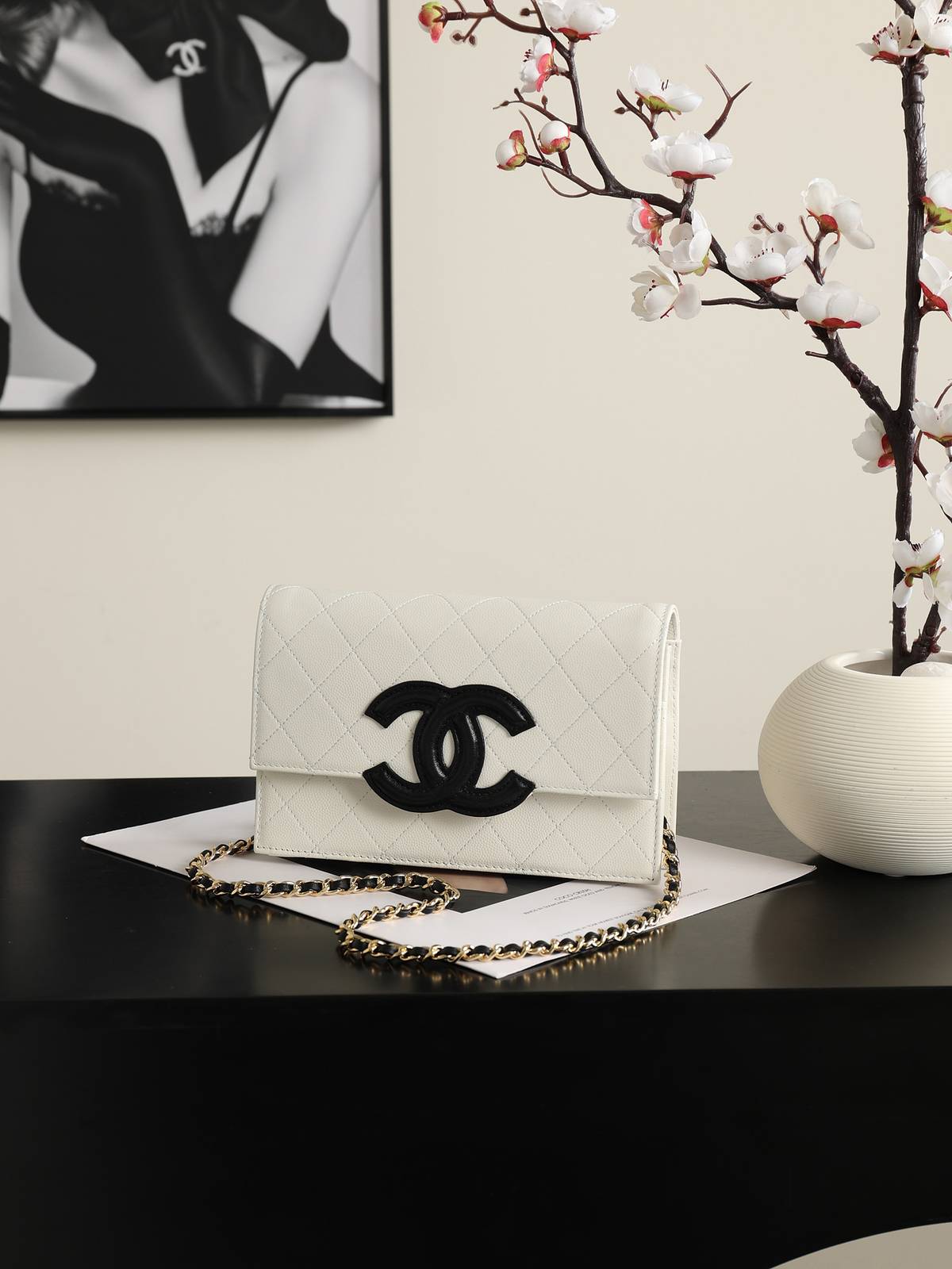 シャネル CHANEL 5455 チェーンウォレット マトラッセ キャビアスキン ゴールド金具 ブラック レディース - 画像 17
